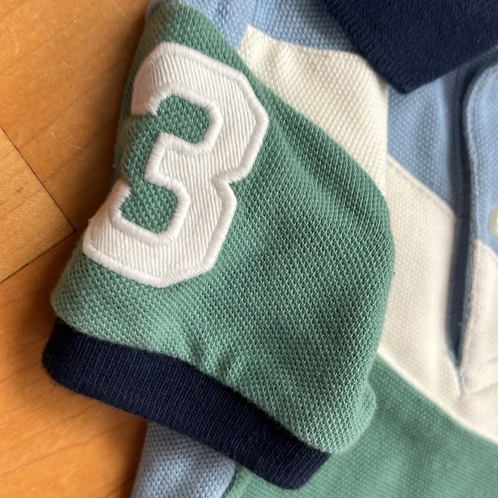 🏇BIG PONY Set | Ralph Lauren Blue & Green Color Block Polo Shirt + White Shorts